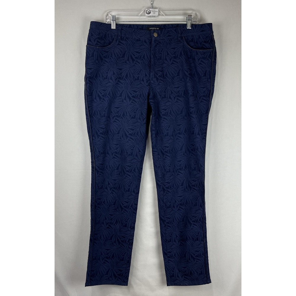 GUC Lafayette 148 Womens New York Navy Palm Print Straight Pants Crop Sz 14